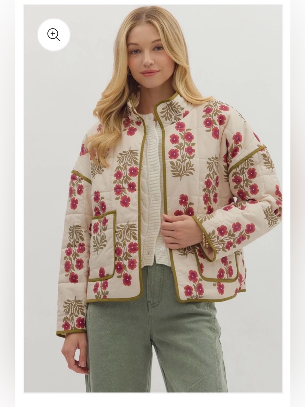 Entro Berry Floral Quilted Jacket (Medium)